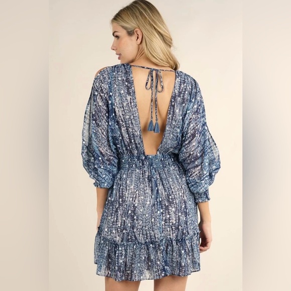 LOVESTITCH
Feather Print Split Sleeve Mini Dress - Picture 3 of 9